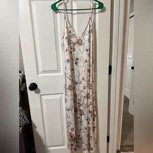 Floral V-Neck Maxi Dress in Cream, Pink and Blue